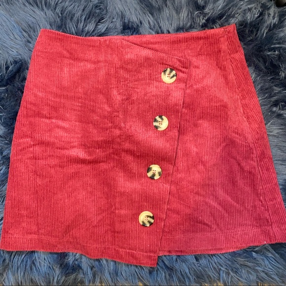 Francesca’s Burgundy Asymmetrical Corduroy Skirt - Picture 2 of 6